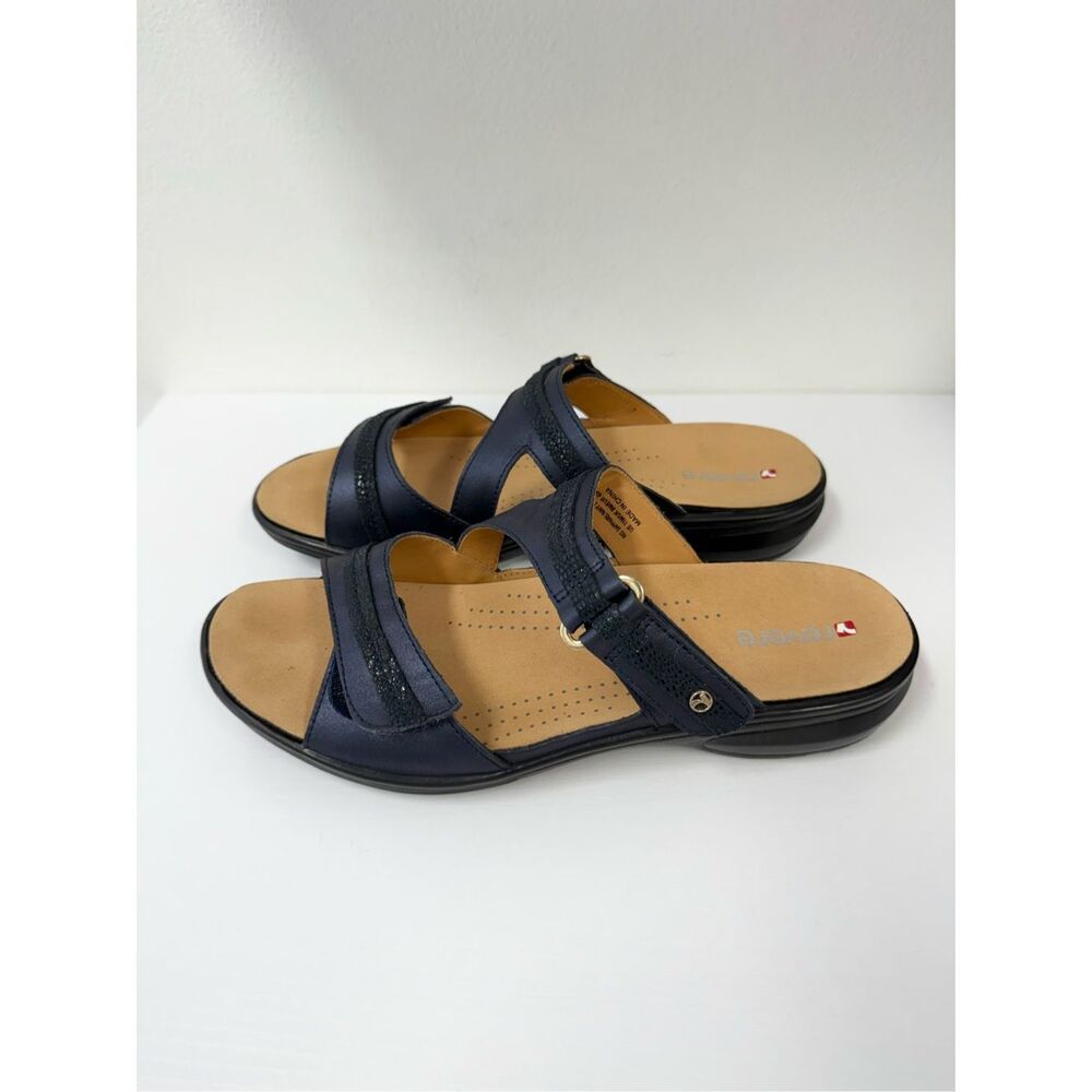 Revere Rio Sapphire Navy Blue Lizard Leather Slide Sandal‎ 42 11 11.5